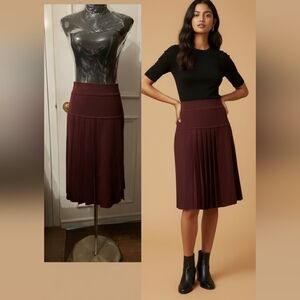 Burgundy Wool Blend Textured Knit Pleated Wrap Skirt Elastic Waist